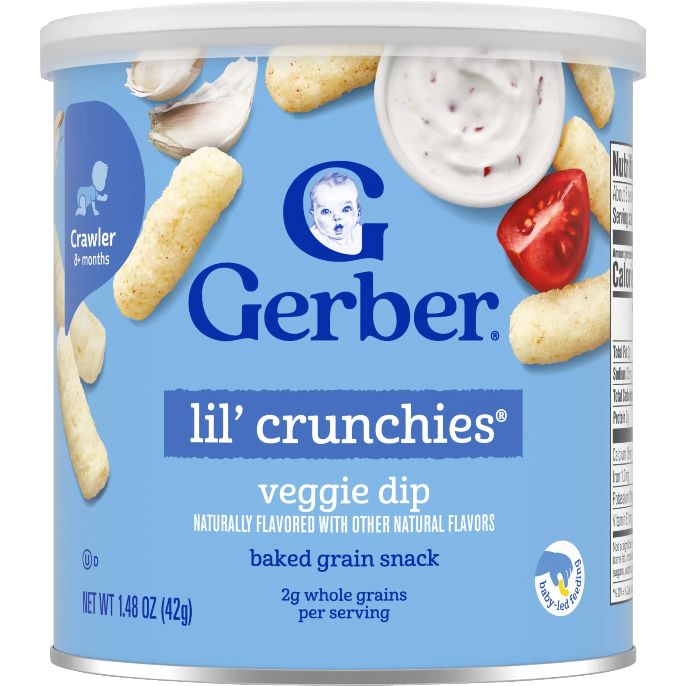 Gerber, Lil' Crunchies, Baked Grain Snack, 8+ Months, Veggie Dip, 1.48 Oz (42 G)