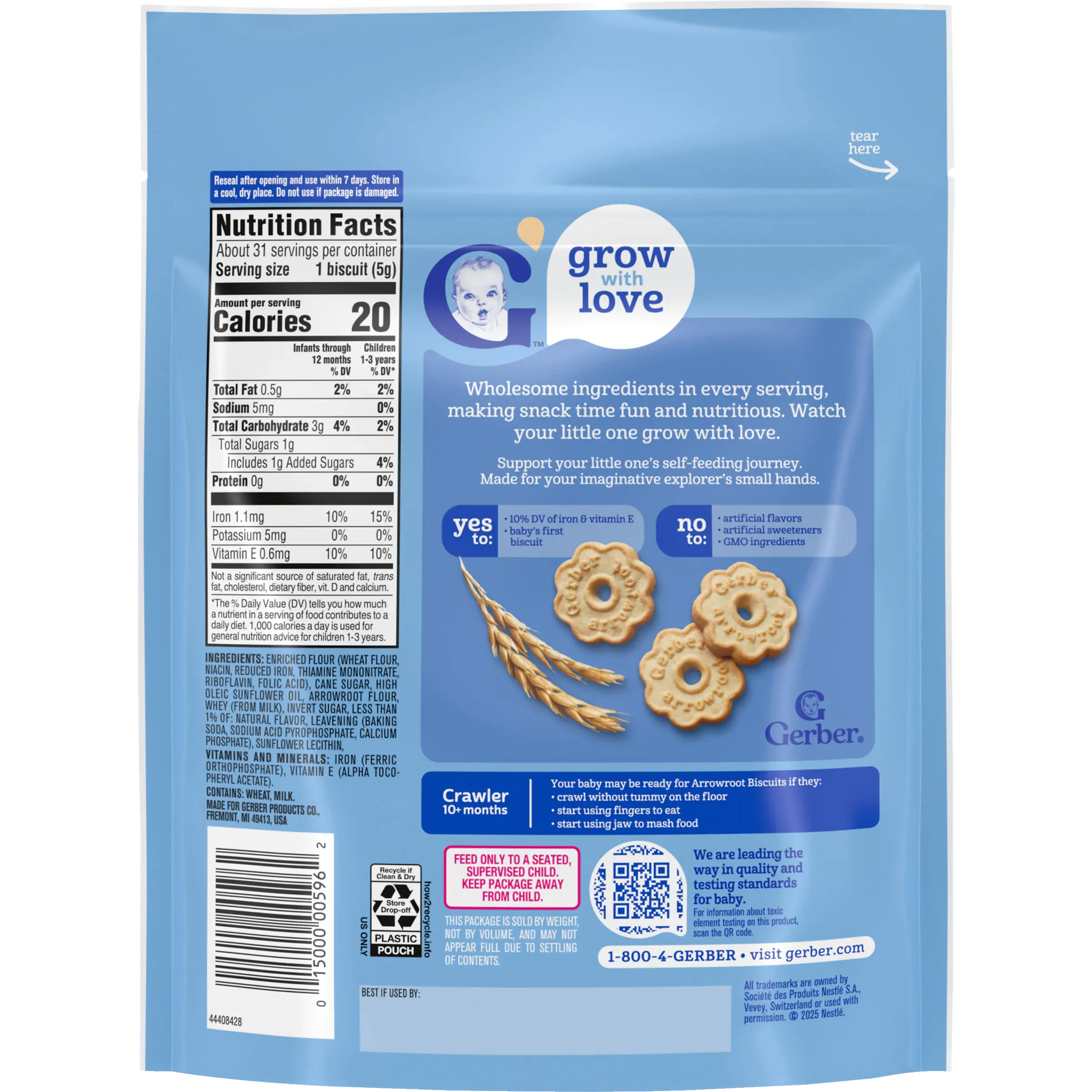 Gerber, Arrowroot Biscuits, 10+ Months, 5.5 Oz (155 G) - Nutritional Image