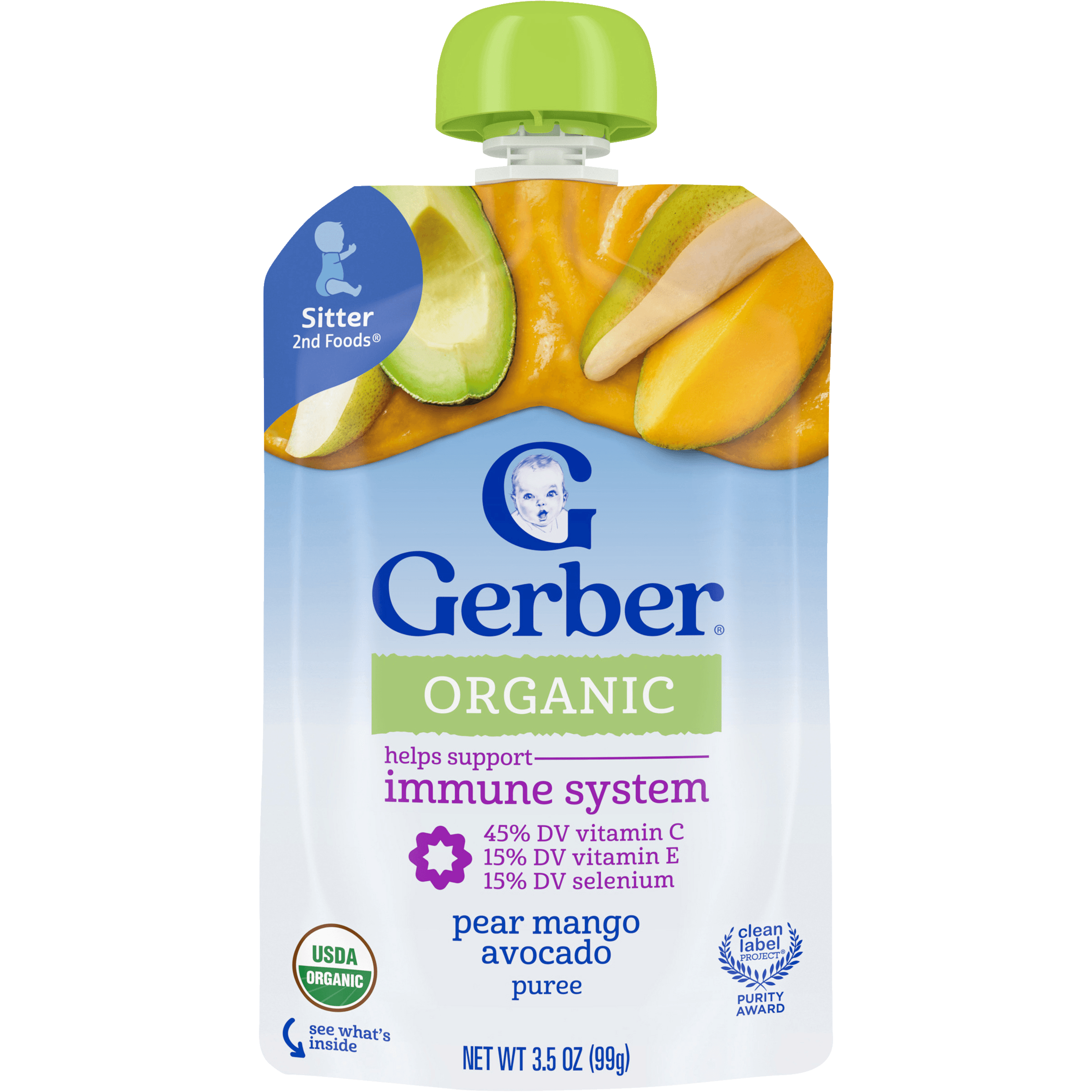 Gerber Organic Pear Mango Avocado Puree, 99 grams