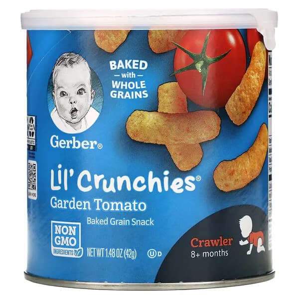 GERBER LIL' CRUNCHIES BAKED CORN SNACK GARDEN TOMATO 42G