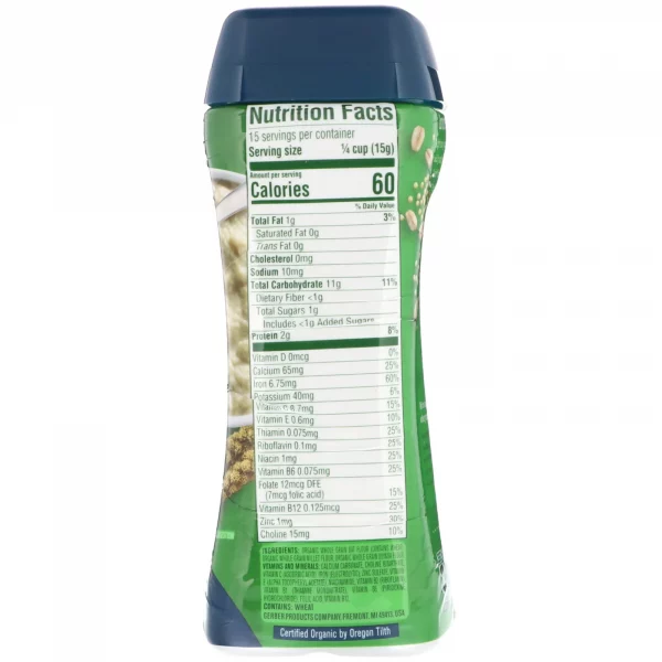 Gerber, Organic Oatmeal Cereal, Millet Quinoa, 8 oz (227 g) - Back View