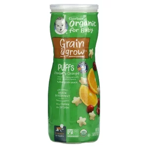 Gerber, Organic Puffs, Puffed Grain Snack, 8+ Months, Cranberry Orange, 1.48 oz (42 g)