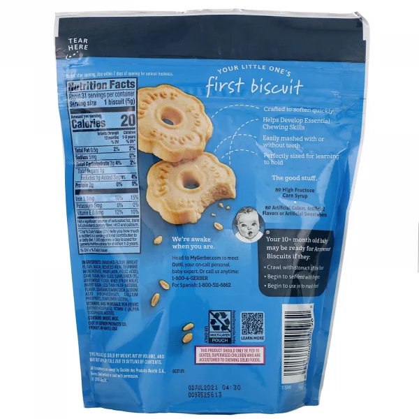 Gerber, Arrowroot Biscuits, 10+ Months, 5.5 oz (155 g) - Back