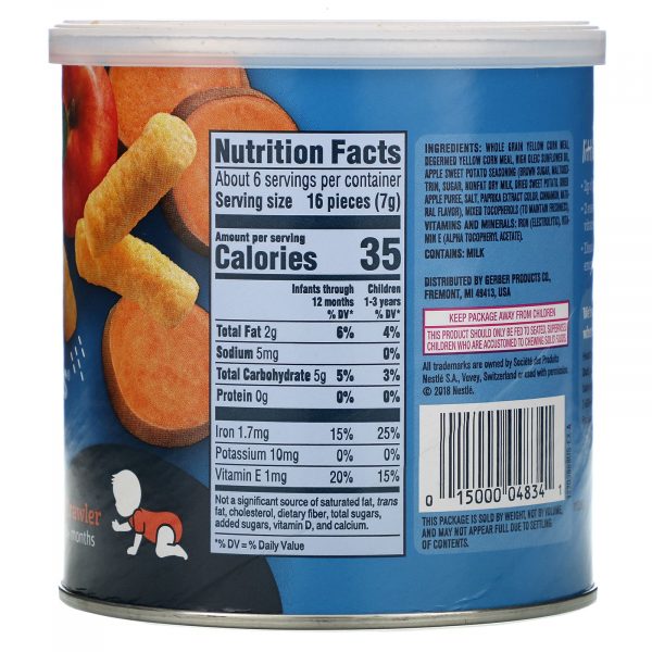 Gerber, Lil' Crunchies, Baked Corn Snack, 8+ Months, Apple Sweet Potato, 1.48 oz (42 g)-Back