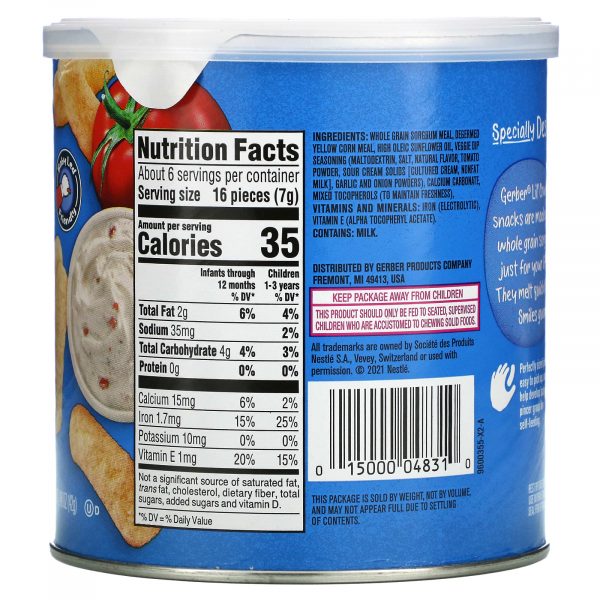 Gerber, Lil' Crunchies, Baked Grain Snack, 8+ Months, Veggie Dip, 1.48 oz (42 g)-Back