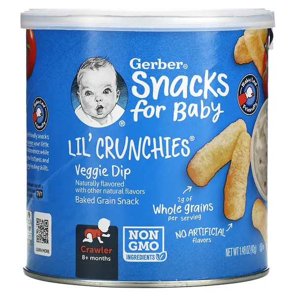 Gerber, Lil' Crunchies, Baked Grain Snack, 8+ Months, Veggie Dip, 1.48 oz (42 g)
