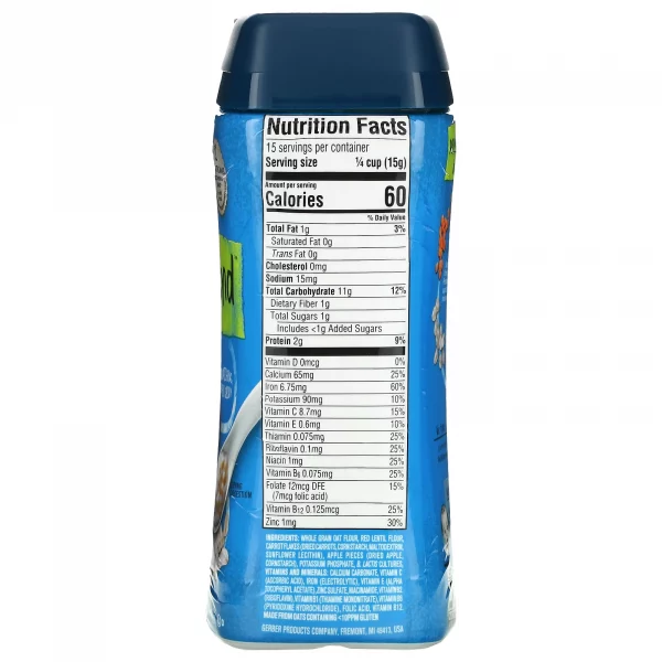 Gerber, Powerblend Cereal for Baby, Probiotic Oatmeal, Lentil, Carrots & Apples, 8+ Months, 8 oz (227 g) - Back