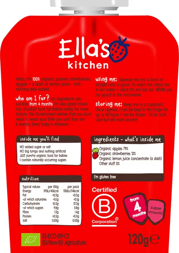 Ella's Kitchen Strawberries Plus Apples 120G - Back