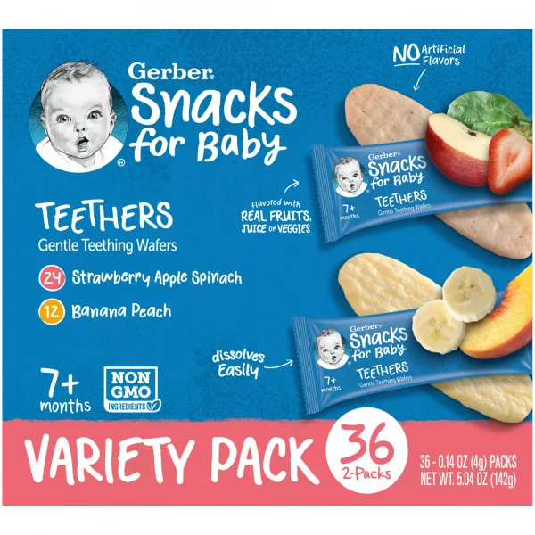 Gerber Gentle Teething Wafers, Variety Pack Baby Teethers