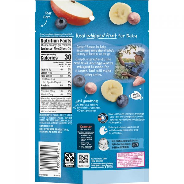 Gerber Natural for Baby Whipped Melts, 8+ Months, Banana, Apple, Blueberry, 1 oz (28 g)-Back