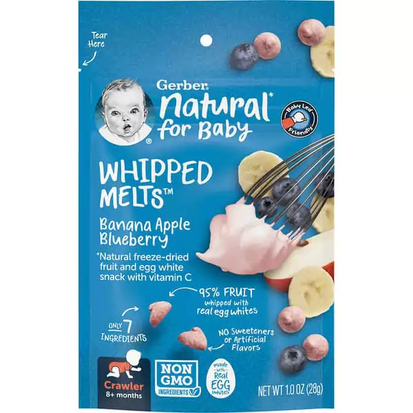 Gerber Natural for Baby Whipped Melts, 8+ Months, Banana, Apple, Blueberry, 1 oz (28 g)