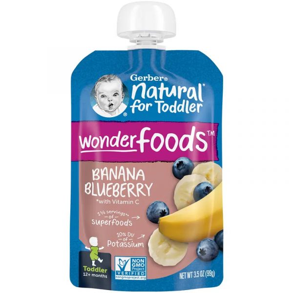 Gerber Natural for Toddler, Wonder Foods Banana Blueberry Toddler Food, 12+ Months, 3.5 oz (99 g)