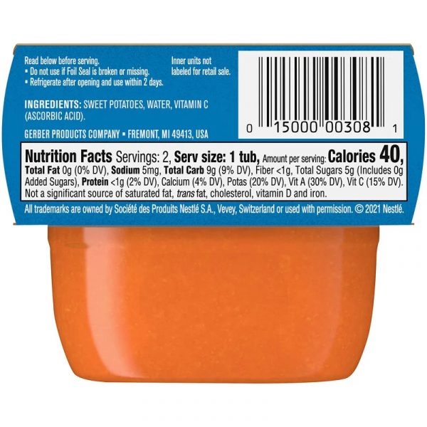 Gerber, Natural for Baby, 1st Foods, Sweet Potato, 2 Pack, 2 oz (56 g) Each-Back