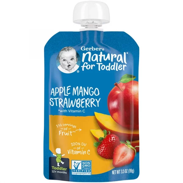 Gerber Natural for Toddler 12 Months Apple Mango Strawberry with Vitamin C 3.5 oz 99 g