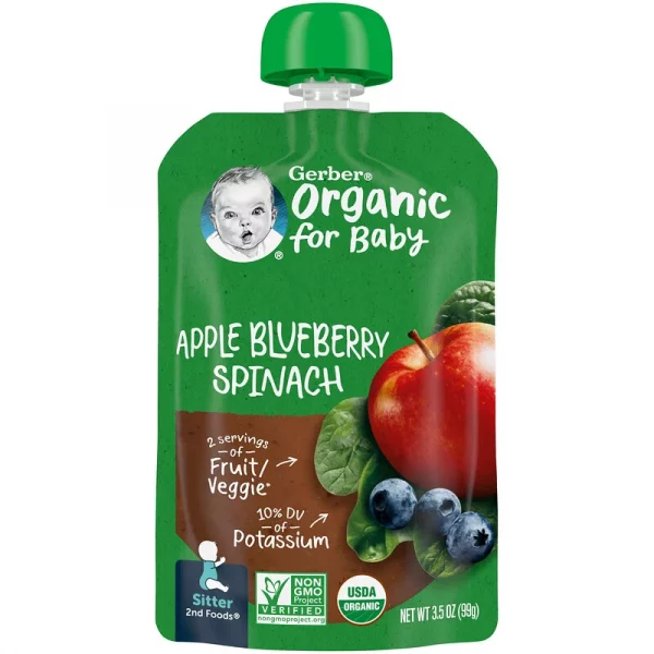 Gerber, Organic for Baby, 2nd Foods, Apple, Blueberry, Spinach, 3.5 oz (99 g)