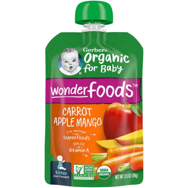 Gerber, Organic for Baby, Wonder Foods, 2nd Foods, Carrot, Apple, Mango, 3.5 oz (99 g)
