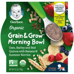 Gerber Organic Grain Grow Morning Bowl 10 Months Oats Barley and Red Quinoa with Banana Summer Berries 4.5 oz 128 g