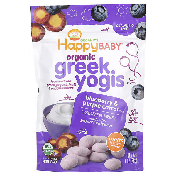 Happy Family Organics, Organic Greek Yogis, Blueberry & Purple Carrot, 1 oz (28 g)_front