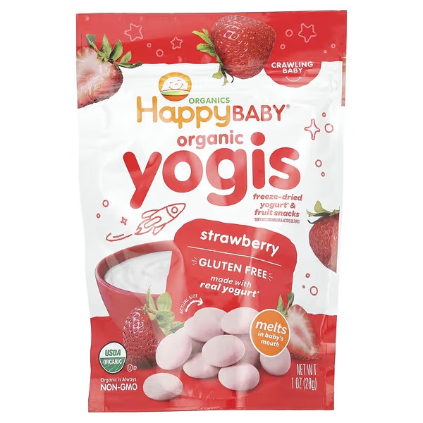 Happy Family Organics, Yogis, Freeze Dried Yogurt & Fruit Snacks, Strawberry, 1 oz (28 g)