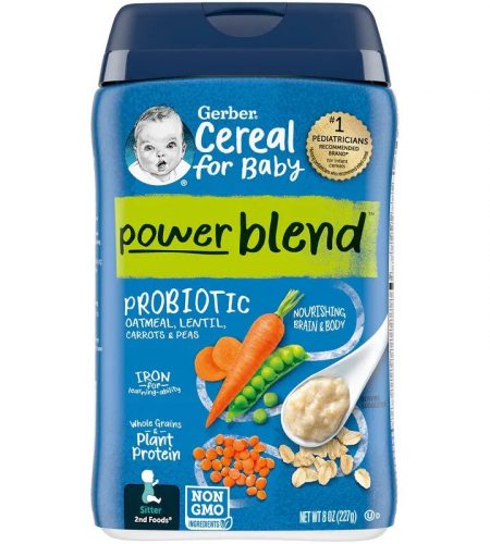 Gerber, Cereal for Baby, Powerblend , 2nd Foods, Probiotic Oatmeal, Lentil, Carrots & Peas, 8 oz (227 g)